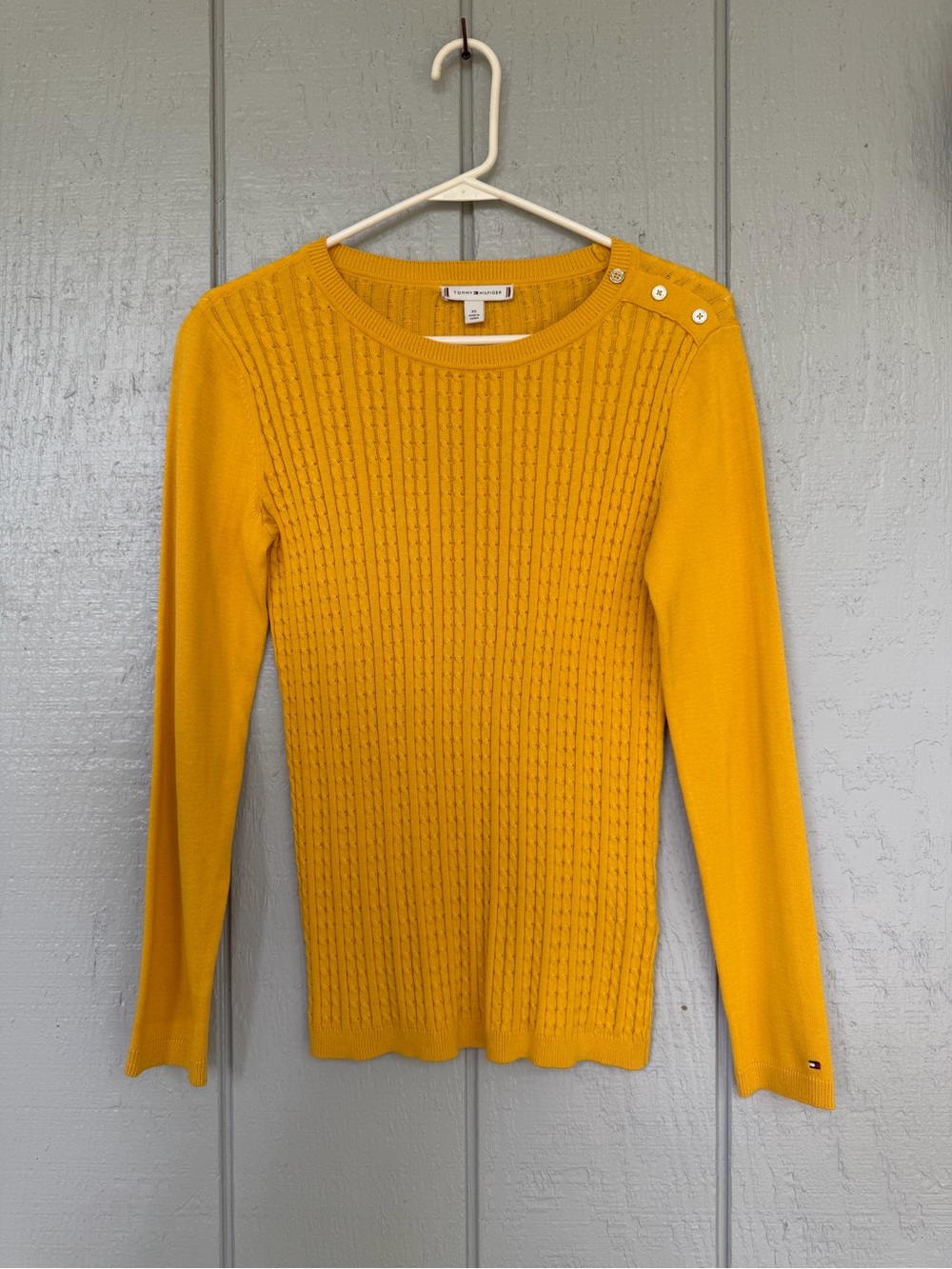 Tommy Hilfiger Mustard Cable-Knit Long Sleeve Sweater 100% cotton A+ condition